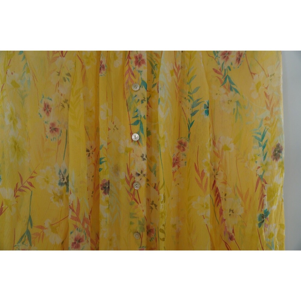 Sundance Yellow Floral Boho Peasant 100% Silk Smocked Neckline Blouse Size Large - Picture 5 of 7